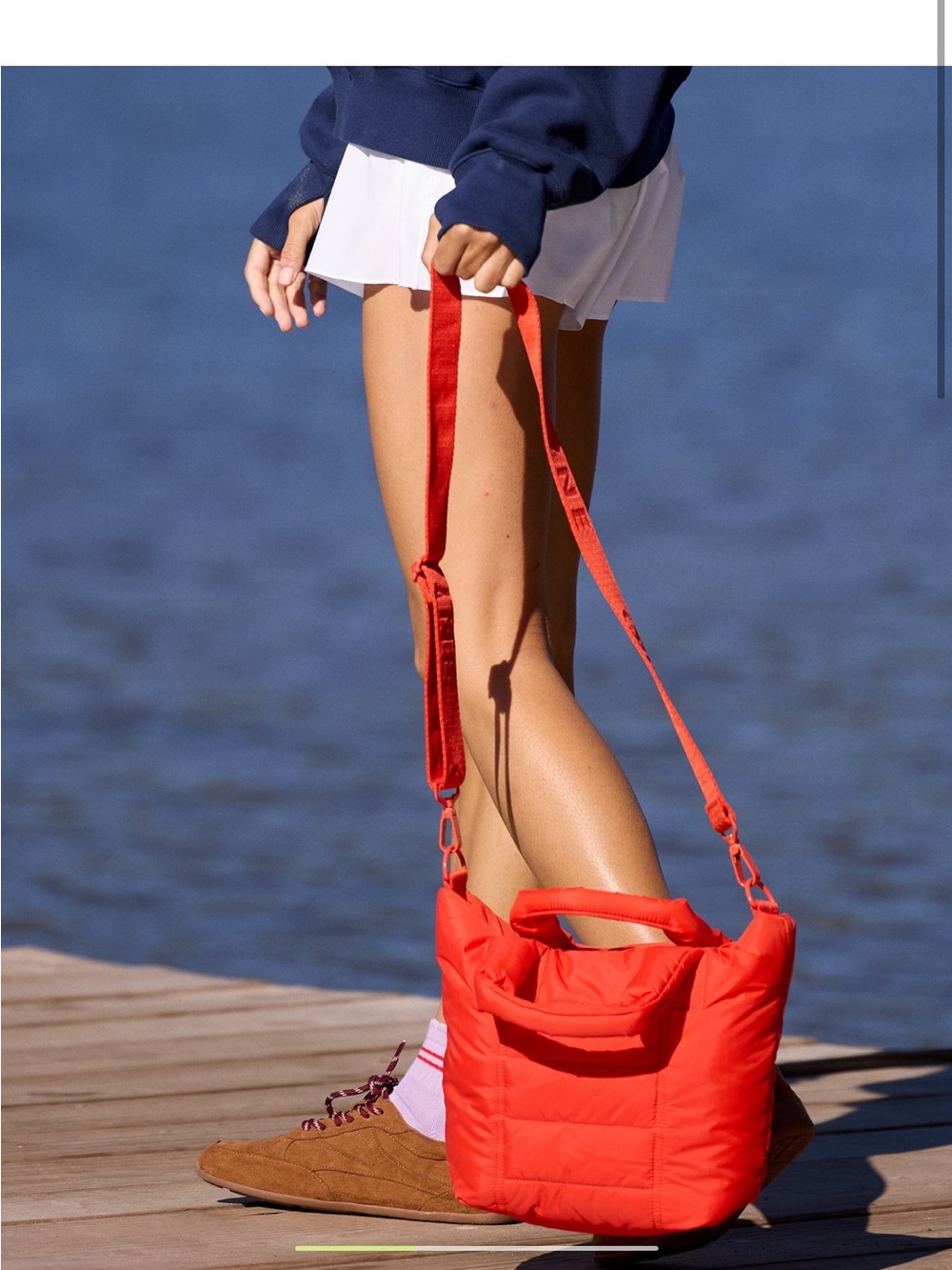 Aerie Mini Red Quilted Crossbody Tote Bag - Women Orange flare is the color